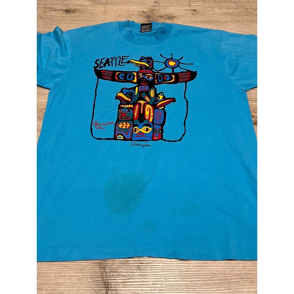 Seattle Washington Vtg‎ Totem Pole Shirt Sz L USA Single Stitch Tribal Native